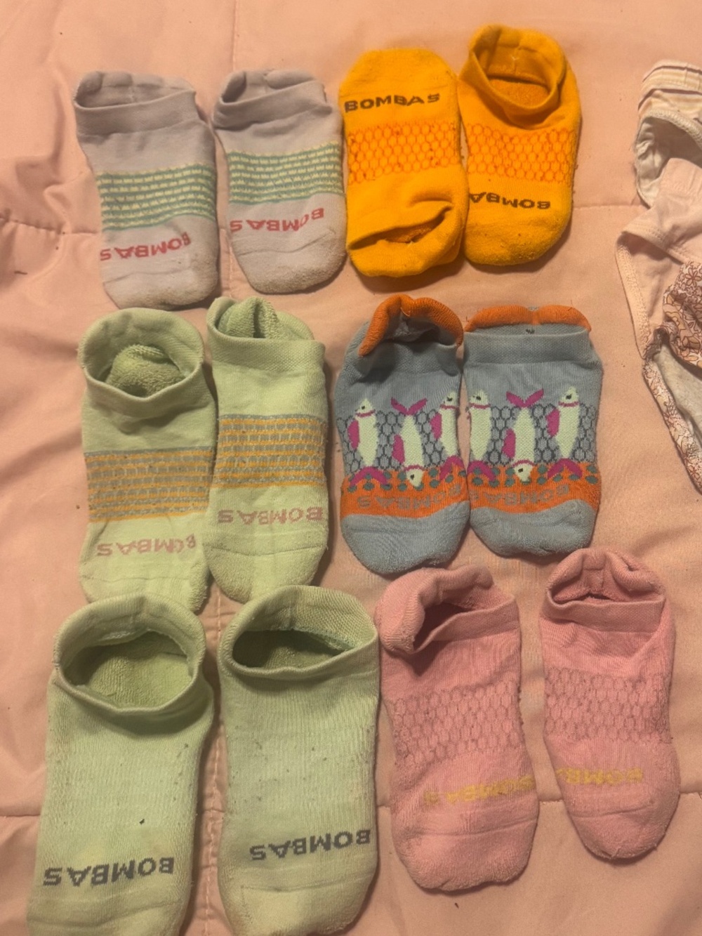 6 pairs BOMBAS Kids Pastel Socks Variety Pack and rabbit bear organics size 10-1